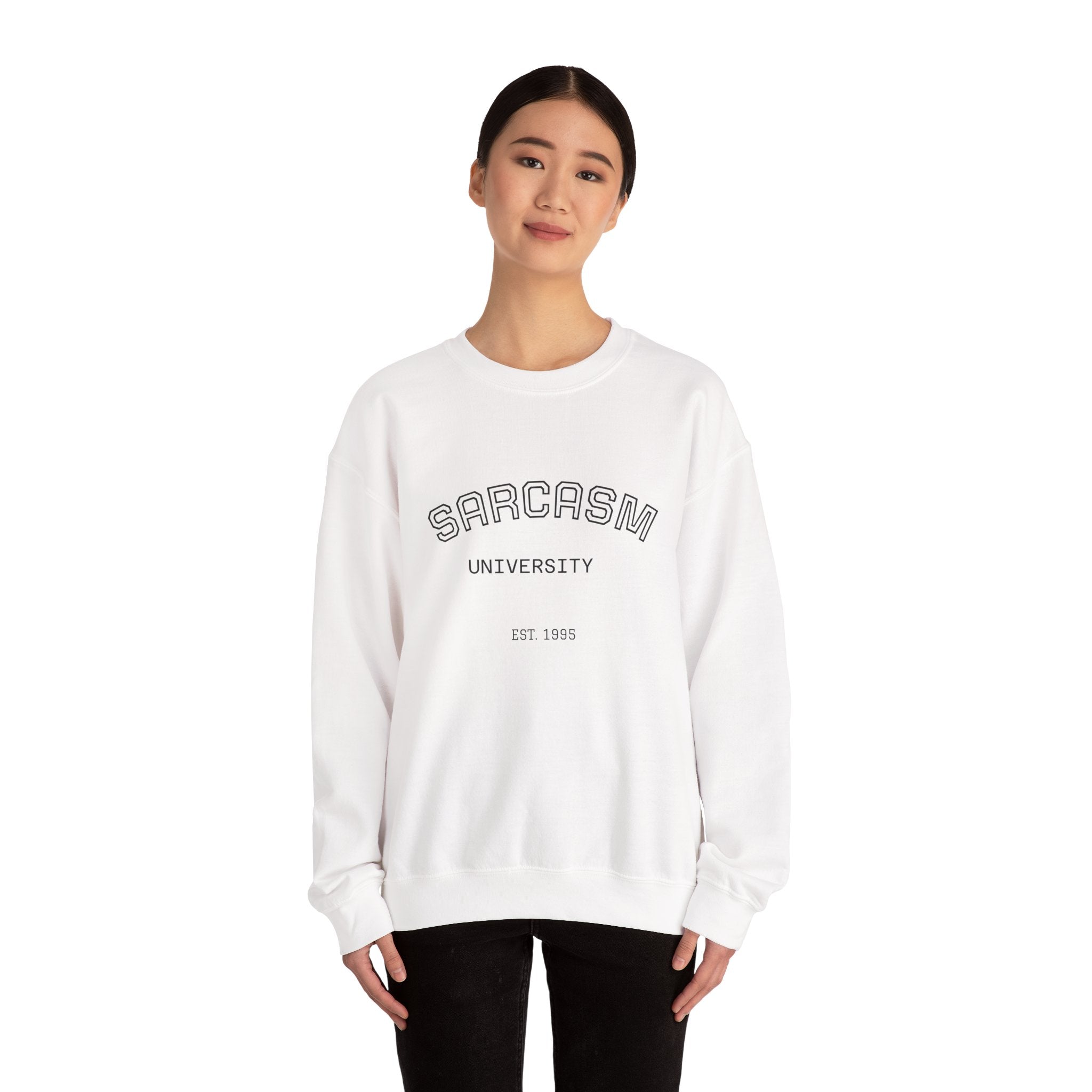 Sarcasm University Crewneck Sweatshirt — Vintage Collegiate Graphic